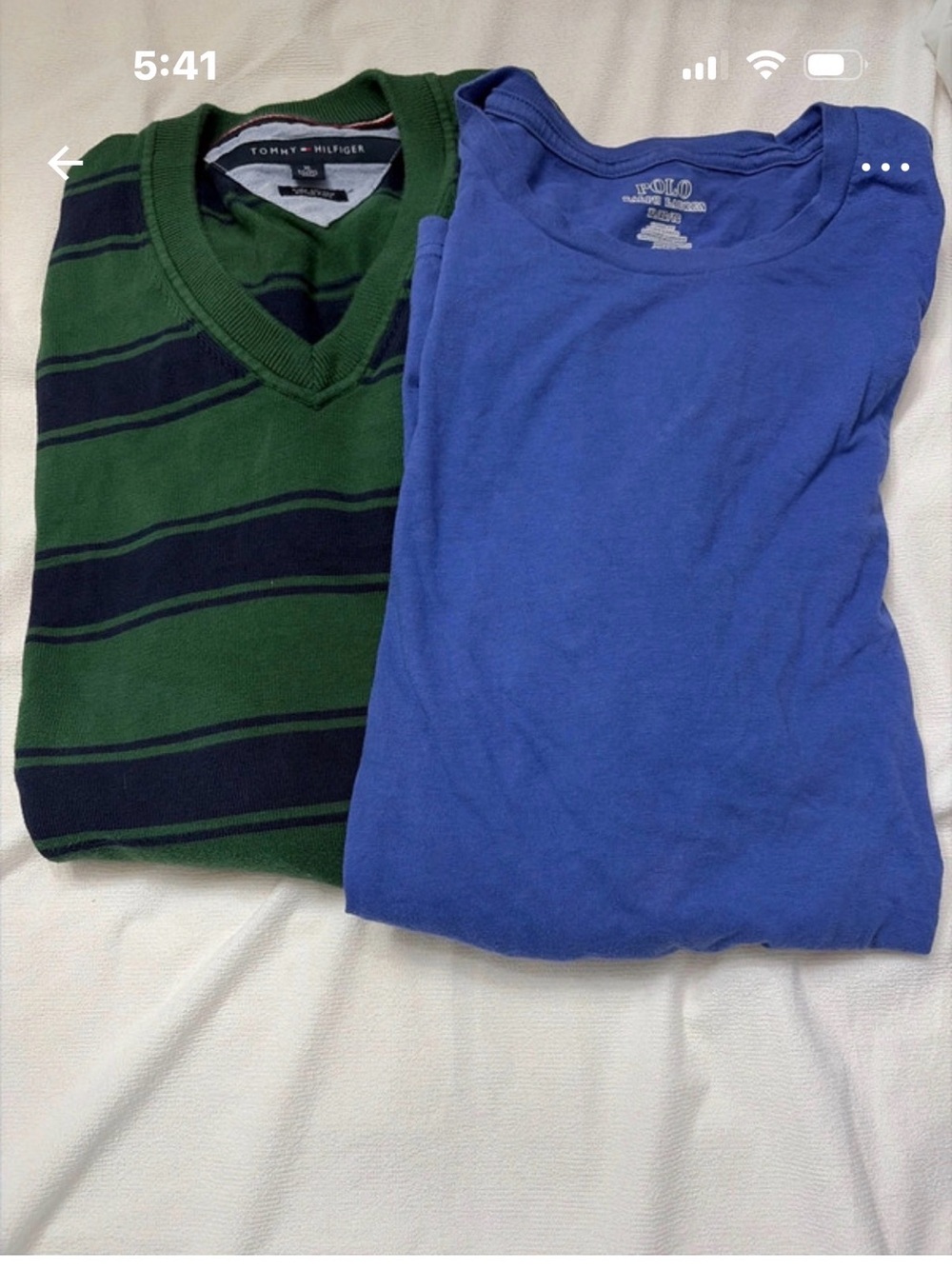 Tommy Hilfiger Green and Navy Striped V-Neck Sweater and Ralph Lauren t shirt